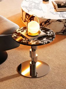 OUQI | Modern Luxurious Stainless Steel Microcrystalline Stone Side Table