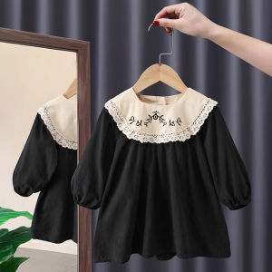 Spring Autumn Kids Baby Girls Long Sleeve Sweet Embroidery Flower Princess Dress New Black Girl Dress Children Clothes Dresses