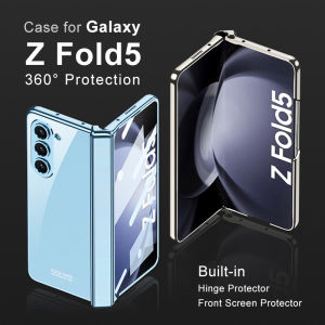 Magnetic Hinge Z Fold 5 6 7 Clear Case Phone Cover Metallic Chrome Samsung Galaxy Z Fold6 Fold7 Casing All-Round Protection Anti-Drop Durable Transparent Case with Tempered Glass