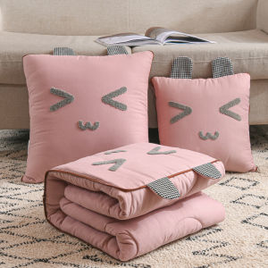 Two-In-One Pillow Blanket Foldable Office Nap Air Conditioner Cover Versatile Modern Simple Style Square Cartoon Design Home Fabric