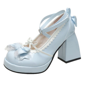 Giày Cao Gót Đế Dày Chống Thấm Nước Màu Xanh Ngọt Ngào Dễ Thương Có Nơ Cho Nữ Giày Đơn Thời Trang Mùa Hè Đế PU