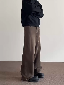 Brown Pants for Men Vintage Style Straight Cut Pants Retro Pants Washed Jeans High Waist Wide Leg