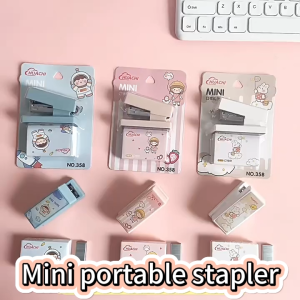 Mini Stapler Set with 400 Standard Staples Cute Portable Childrens Learning Bookbinding Stationery