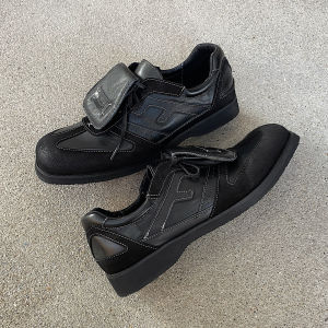 Black Flip-Covered Square-Headed German Training Shoes Romantic Dual-Point Simple Design Commuter Shoes for Men And Women