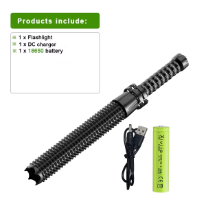 Baseball Bat LED Flashlight Aluminum Alloy Zoomable Powerful Self Defense Tactical Emergency Torch Rechargeable Lamp