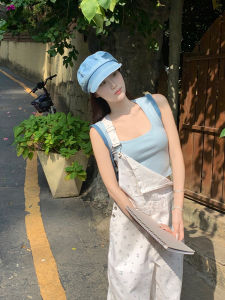 Áo Ba Lỗ Không Tay Ngắn Cổ Chữ U Màu Xanh Nhạt Cho Nữ Áo Sơ Mi Công Sở Mùa Hè 2024 Áo Ba Lỗ Không Tay Dáng Ôm Vừa Vặn