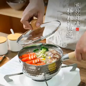 หม้อสแตนเลส หม้อญี่ปุ่น ไม่มีฝาปิด หม้อต้ม หม้อหิมะสไตล์ญี่ปุ่น หม้อด้ามไม้สแตนเลส มีด้ามจับ