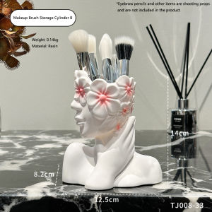 Nordic Style Face Holding Girl Makeup Brush Storage Cylinder Fashion Dresser Storage Tank Eyebrow Brush Eyeliner Pen Storage Box