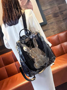 Fashionable Diamond Embellished Womens Backpack Large Capacity Travel Hiking Bag Soft Korean Style Casual Shoulder Bag
