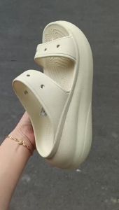 Dép lê 2 quai cross band crush cho nữ đế xuồng dáng Hàn tặng 10 sticker màu kem