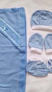 Hood Pranella with Bonet Set (3in1) | Newborn Infant Baby | Bliss Baby Stuff | Blue | Easy to wash | Budget-friendly | Comfortable to use