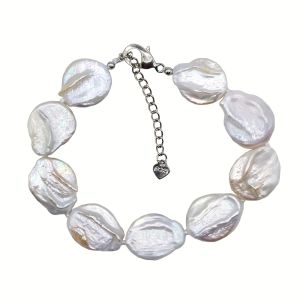 สร้อยข้อมือไข่มุกแบบบาโรคปรับได้มุกน้ำจืดสีขาวธรรมชาติเหมาะสำหรับข้อมือขนาดต่างๆใช้งานได้ทุกวัน
