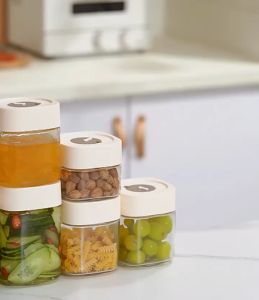 Premium Airtight Glass Food Storage Container Set Expiry Date Transparent Bottle Jar Kitchen Sealed Spices Sugar Salt Pepper Paprika Chili Soy Sauce Vinegar Jam Pot Durable Minimalist Leak Proof Organizer Preserve Cooking Baking Fridge Refrigerator
