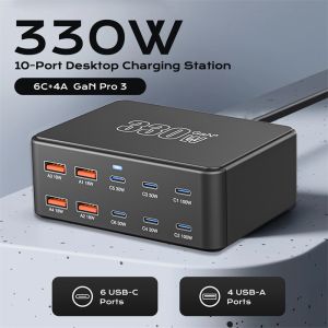 330W USB C GaN Charger 100W PD3.0 PPS QC3.0 Multiport Fast Charging Station For Mobile Phone Laptop Tablet