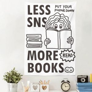 VIKAMA Đen Trắng Graffiti Khủng Long Retro Vui Nhộn Cà Phê Ins Tấm Thảm Trang Trí Tường Polyester Phòng Vải Nền