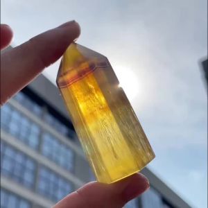 1 Cái AAAAA Chất Lượng Tự Nhiên Màu Vàng Fluorite Tháp Pha Lê Đánh Bóng Mịn Trang Trí Nhà Cửa Retro Hoài Cổ Chất Liệu Hữu Cơ