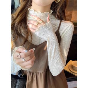 New Autumn Fashionable Long Sleeved Lace Turtleneck Top