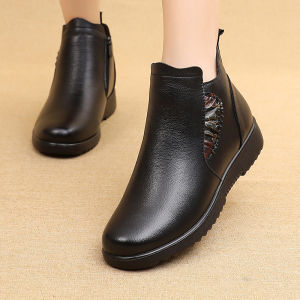 Yuaae Thời Trang Mùa Đông Phụ Nữ Thanh Lịch Thoải Mái đế mềm bốt cổ thấp bằng da Dày Sang Trọng Ấm Áp Tuyết Mẹ Không Thấm Nước Không Ủng chống trượt