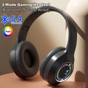 Kebidumei | KEBIDUMEI RGB Gaming Headsets Over-Ear Bluetooth 5.4 Headphones Support 3.5mm Wired Connection TF Card Play Tri-mode Earphones