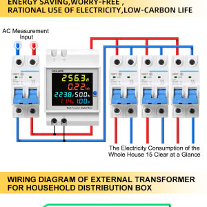 D52-2066 6IN1 Din rail AC Monitor 110V 220V 380V 100A Voltage Current Power Factor Active KWH Electric energy Frequency meter VOLT AMP
