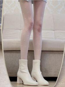 White Thick Heel Martin Boots Womens Winter Short Boots High Heel Comfortable Pure Color Pull Zipper Waterproof Platform