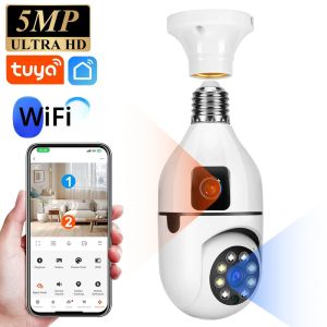 5MP กล้องวงจรปิด PTZ WiFi Dual เลนส์หน้าจอ E27 หลอดไฟ Tuya Smart Life Security การเฝ้าระวังวิดีโอกล้อง Ai มนุษย์การติดตามอัตโนมัติ