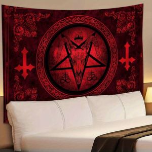VIKAMA Dark Religious Tapestry Goat Skull Pentagram Pattern Living Room Escape Room Gothic Decorative Wall Hanging