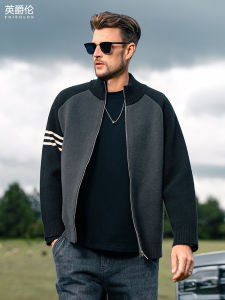 Enjeolon | Warm Thick Open Cardigan Sweater for Men with Color Block Knit