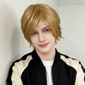 Mens slanted bangs fluffy high temperature silk short hair cos styling dress headgear