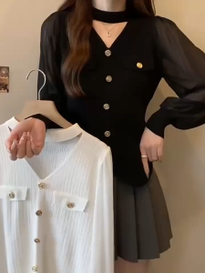 CG เสื้อสตรีแต่งลูกไม้ผู้หญิงแขนยาวสีขาวเสื้อเชิ้ตเกาหลีแฟชั่นสไตล์สง่างามขนาดใหญ่เสื้อ No.9508