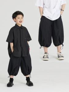 MT Original Street Dance Childrens Clothing Boys Black Lantern Pants Seven-Foot Summer Mid-Pants Casual Comfortable Kids Wear