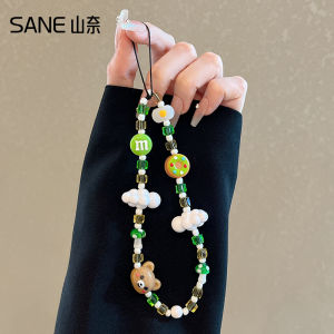 Adorable Little Bear Cloud Green Beads Mobile Phone Chain Ccd Camera Hanging Ornament Phone Case Lanyard Acrylic Material