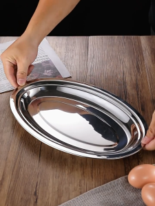 Multipurpose Stainless Steel Tray Oval Plate Elliptical Serving Dish For Steam Fish Snack Dessert Food Container Pinggan