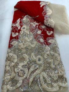 African Sequins Lace Fabric 2026 5 Yards High Quality Beads French Nigerian Groom Lace Net Fabric For Sewing Dress Wedding Party