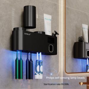 UV Toothbrush Holders Rechargeable Toothbrush Sterilizer with Cup Bathroom Organizer Smart Toothpaste Squeezer Dispenser