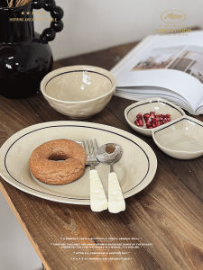 Đơn Giản Màu Đen Dòng Salad Sứ Ăn Sáng Bền Hình Bầu Dục Underglaze Công Nghệ Màu Sắc Đĩa Phẳng Mục Đích Trung Tính