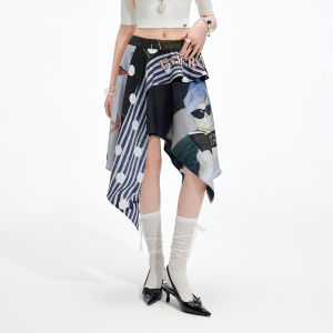 Unifree | Polka Dot and Stripe Patchwork Irregular Mini Skirt