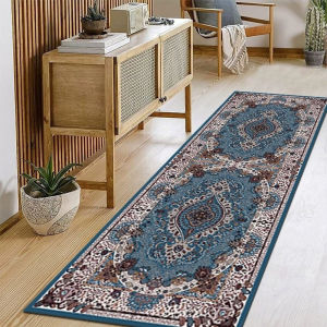 VIKAMA Persian Runner Rug Anti-Slip Easy-To-Wash Entrance Hall Floor Mat Living Room Bedroom Side Rug Home Decoration