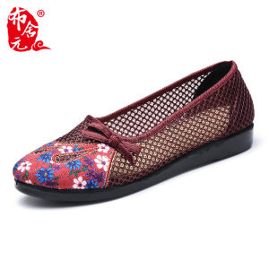 Womens Flat Bottom Breathable Comfortable Soft Sole Net Shoes Spring Summer Casual round Toe Rubber Outsole Fabric Lining