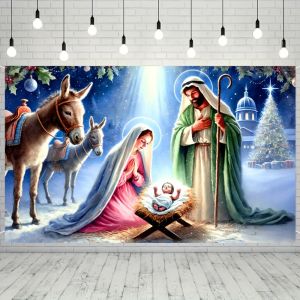 Jesus Birth Banner Religious Photography Background Christmas Day Family Gathering Party Snowy Scene Studio Shooting Background