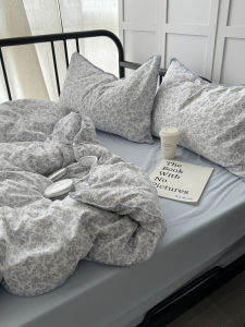 Ins Style Soft Washed Cotton Floral Shell Embroidery Double Layer Bedding Set for Students Three Piece Quilt Cover Sheet