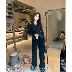 Sieyiu High Waist Wide Leg Suit Pants Drawstring Casual Trousers Korean Style Asymmetric Design Autumn Commute Fashion