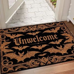 VIKAMA Gothic Bat Welcome Doormat Non-Slip Vintage Spooky Halloween Floor Rug For Front Door Indoor Entryway Home Decor