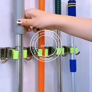 Gantungan sapu alat pel dengan hook 3 & 4 5 slot 4 & 5 6 hook magic mop holder