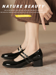 French Style Mary Jane Shoes Womens Comfortable Beautiful Buckle Strap Heels Synthetic Material Lining round Toe Rubber Outsole