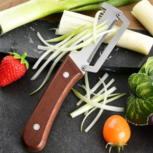 3in1 Stainless Steel Peeler With Serrated Blade And Wooden Handle For Peeling Slicing Fruits Vegetables& Bottle Opening Tool