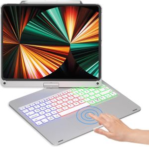 COCOQAC iPad Pro 12.9 inch Case with KeyboardMulti-TouchpadRainbow BacklightPencil HolderKeyboard for iPad Pro 12.9 inch 6th Gen 2022/5th Gen 2021/4th Gen 2020/3rd Gen 2018-Dark Purple