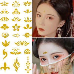 Waterproof Hanfu Eyebrow Patch Gold And Silver Embossed Classic Flower Pattern Temple Decoration Children Sticker Fashion Jewelry