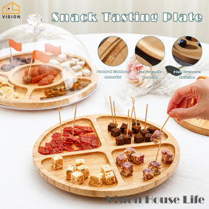 Vision Multi Grid Cake Dessert Display Tray Wood Fruit Tray with Plasitc Lid Snack Candy Plate Birthday Wedding Party Food Server Display Stand Holder
