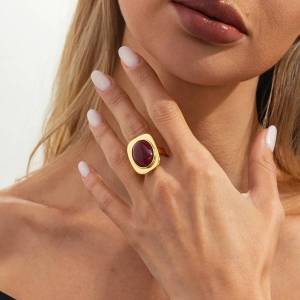 Ingemark | Ingemark Vintage Red Resin Acrylic Oval Open Knuckle Rings Women 2026 New Charm Geometric Metal Joint Ring Party Jewelry Gifts